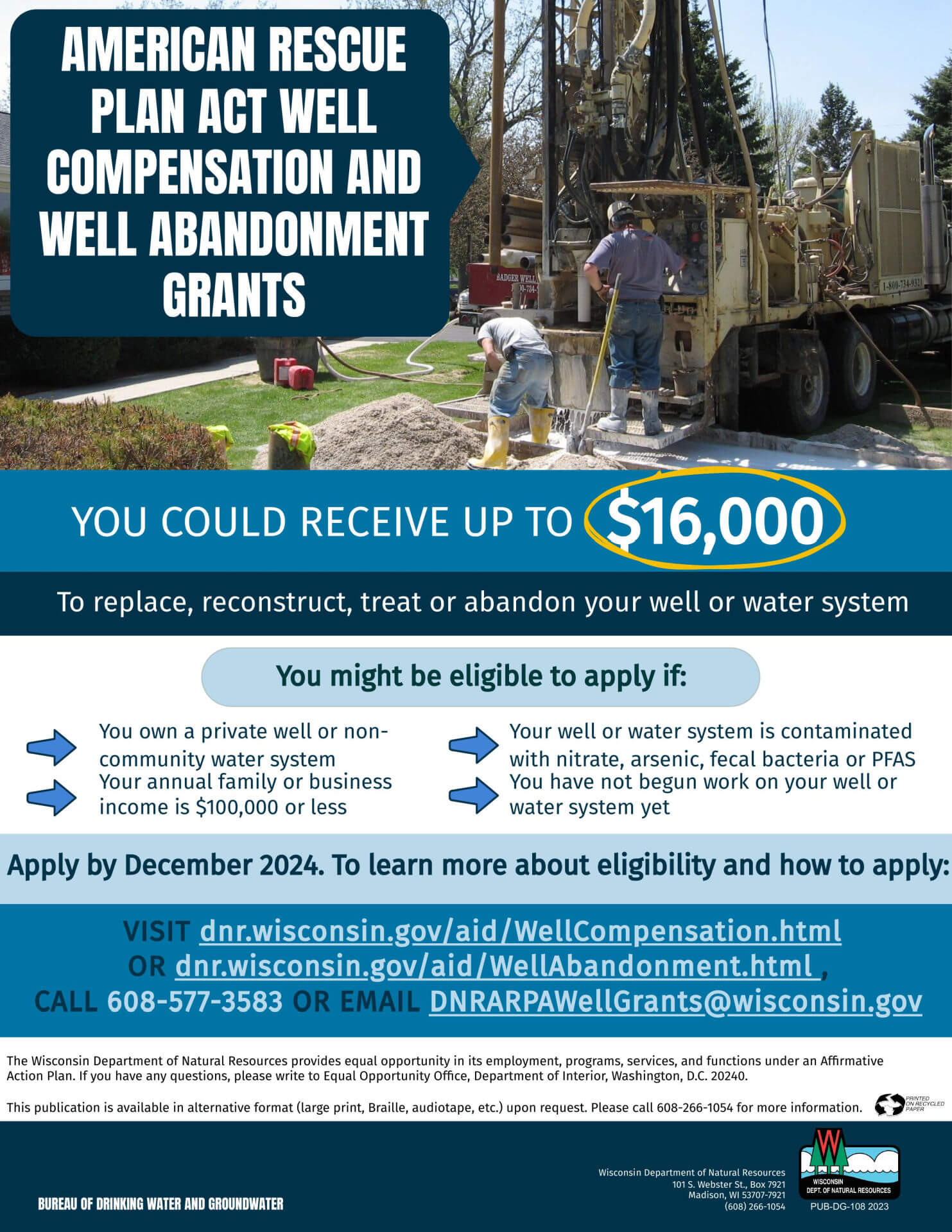 American Rescue Plan Act Well Compensation and Well Abandonment Grants flier